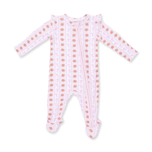 Football Bow Stripe Ruffle Footie