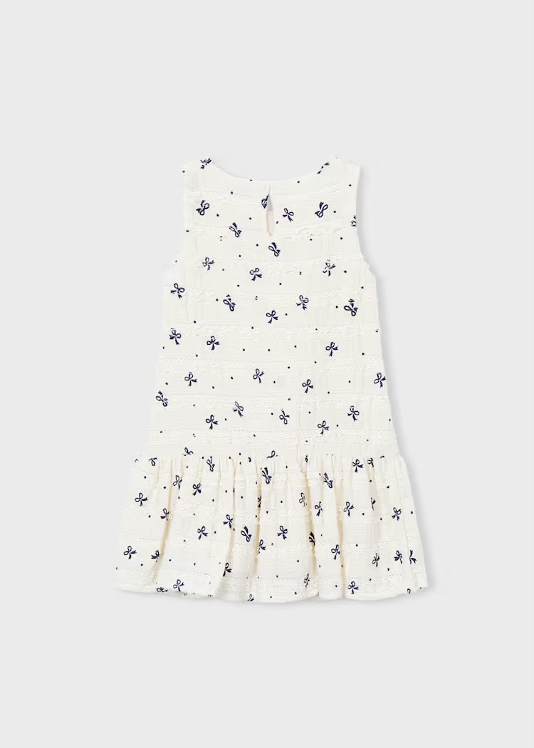 Cream Dress w/Printed Bows