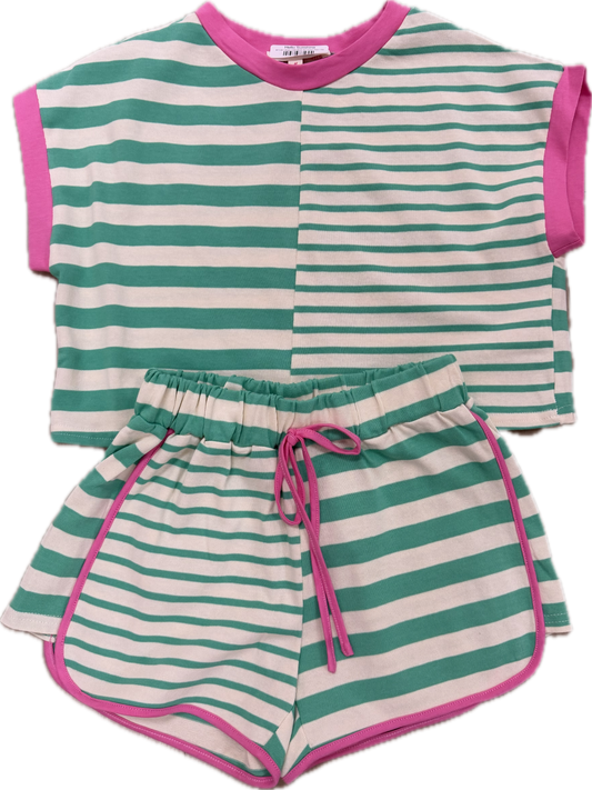 Stripe Colorblock Set-Green Pink