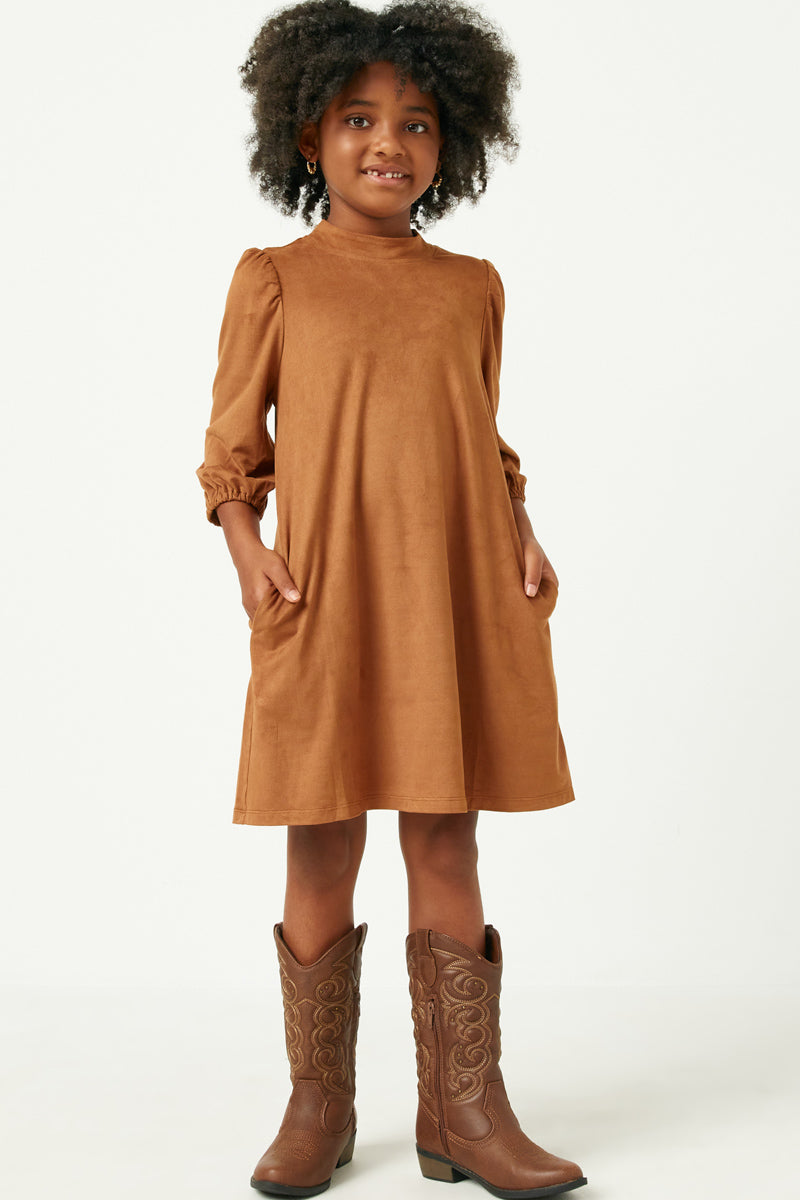 Puff Shoulder Suede Dress