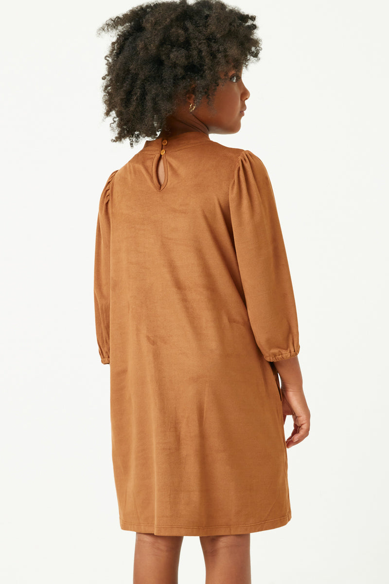 Puff Shoulder Suede Dress