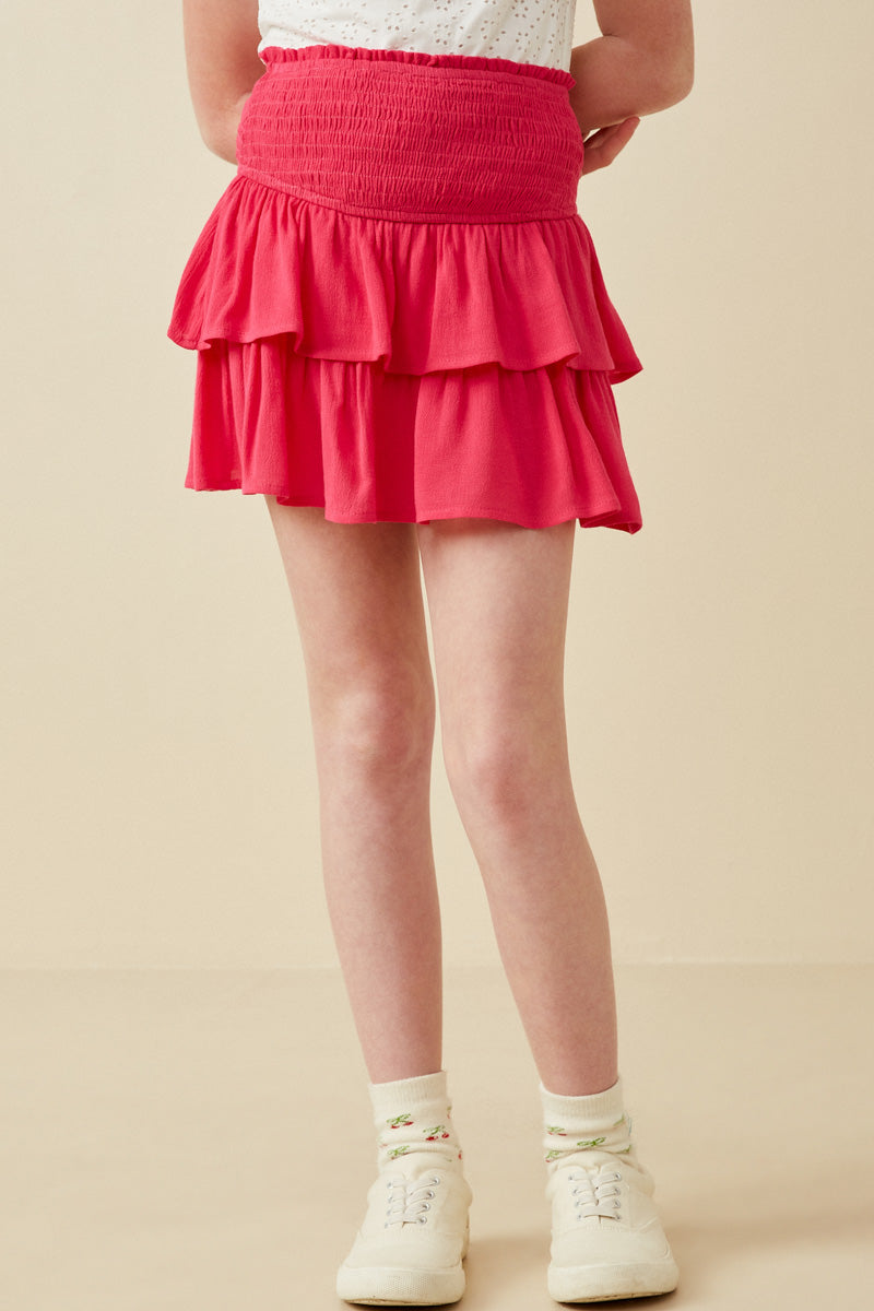 Smocked Ruffle Tiered Skort-Fuchsia