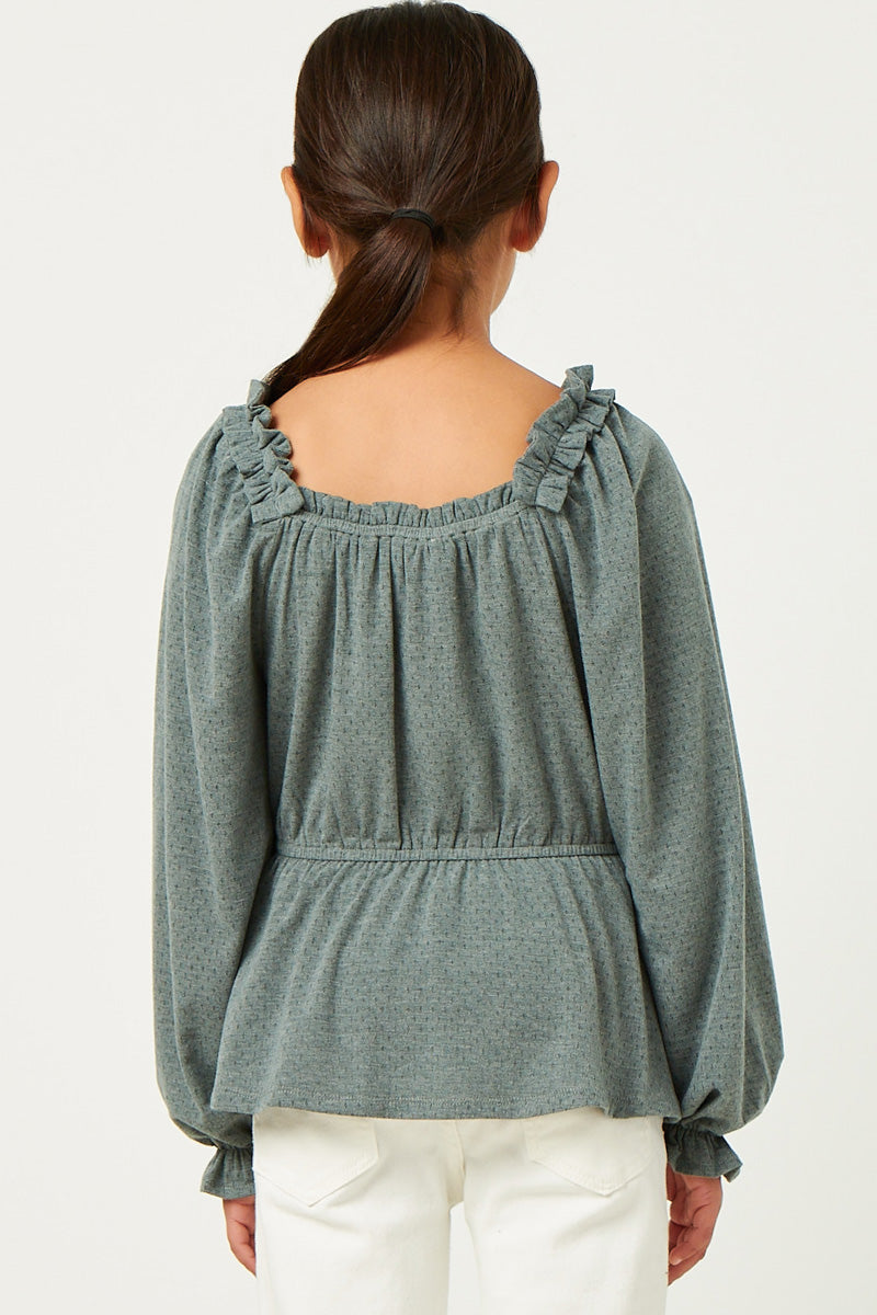 Ruffle Shoulder Square Neck Top