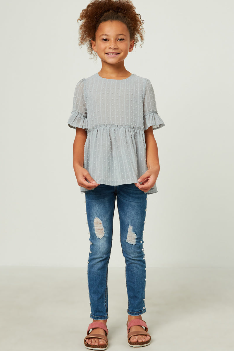 Ruffle Detail Swiss Dot Peplum Top