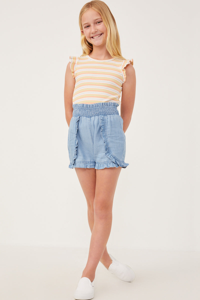 Tencel Smocked Waist Ruffled Shorts