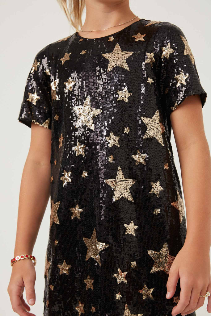 Gold Star Black Sequin Dress