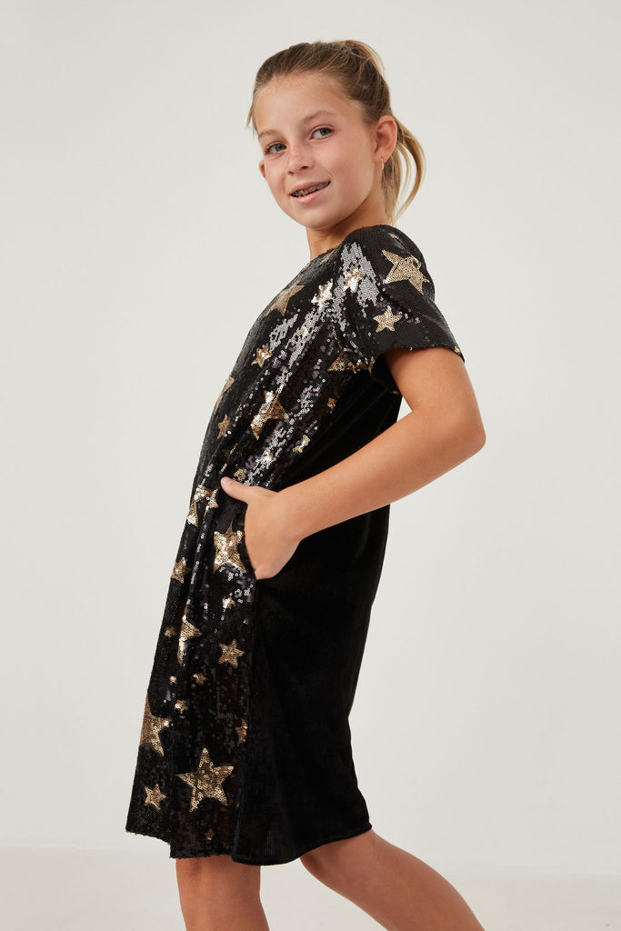 Gold Star Black Sequin Dress