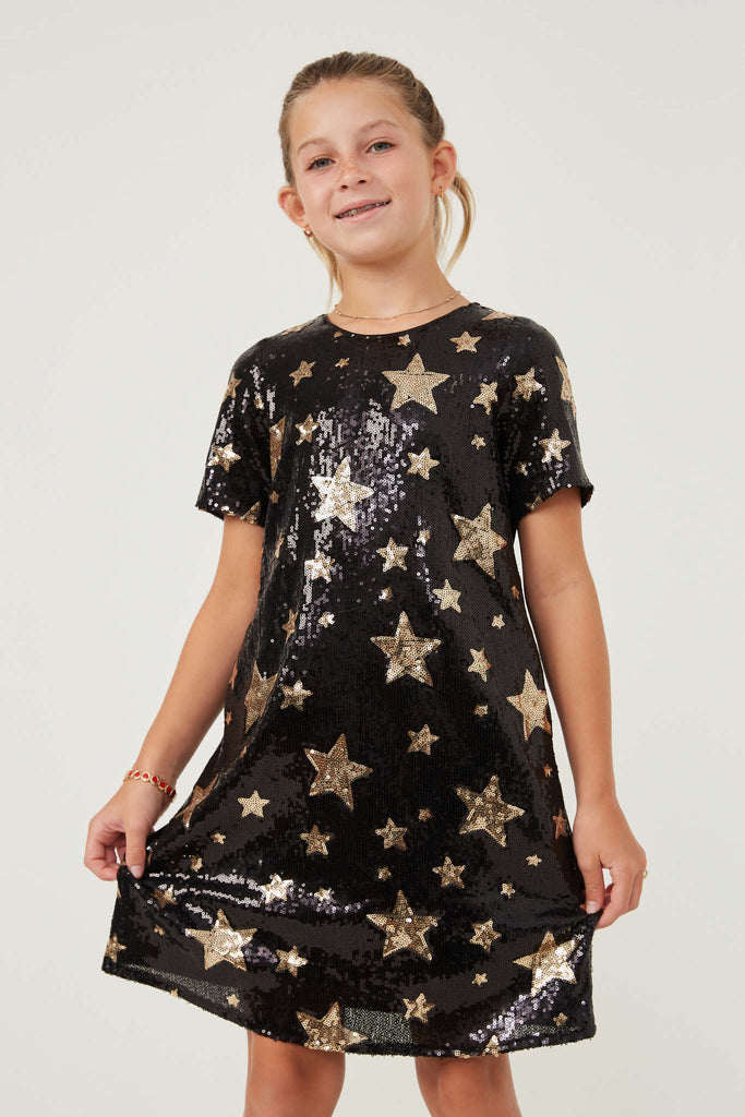 Gold Star Black Sequin Dress