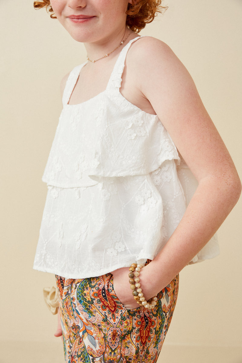 Floral Eyelet Tiered Tank