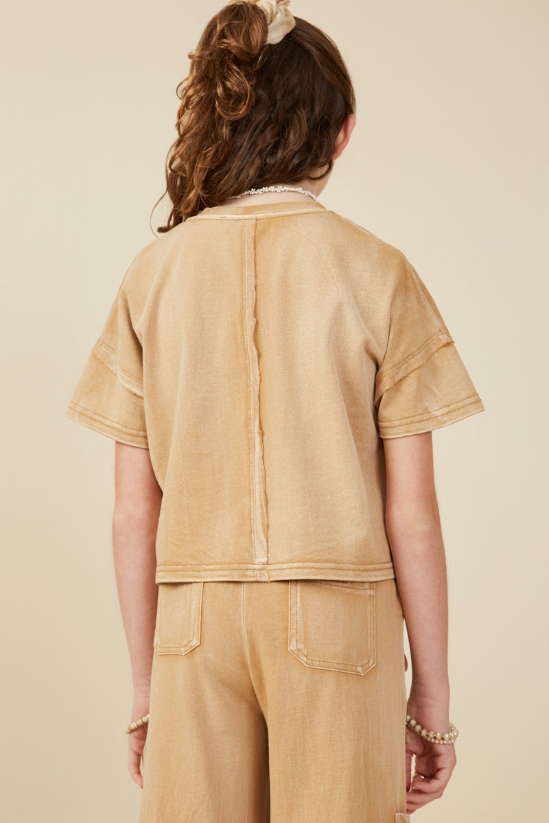 Raw Edge Washed Pocket Tee & Pant-Taupe