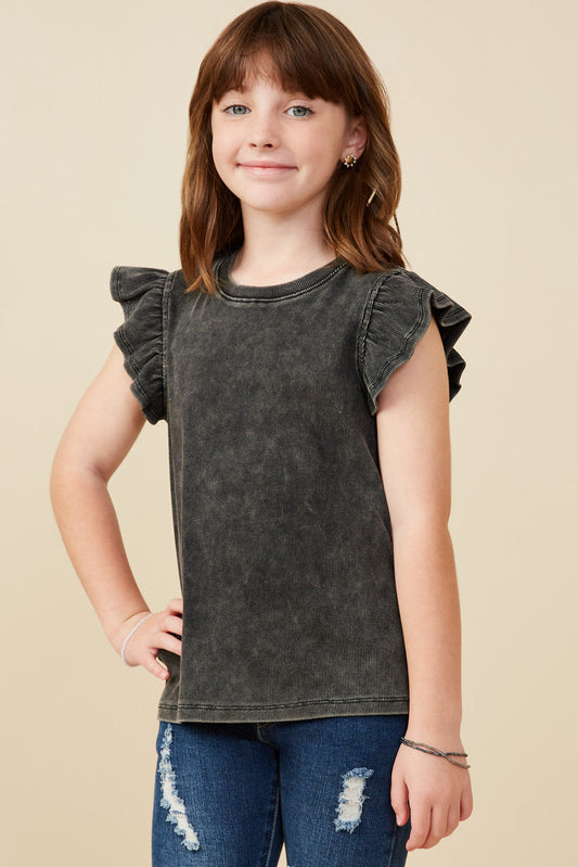 Black Washed Flutter Sleeve Shirt