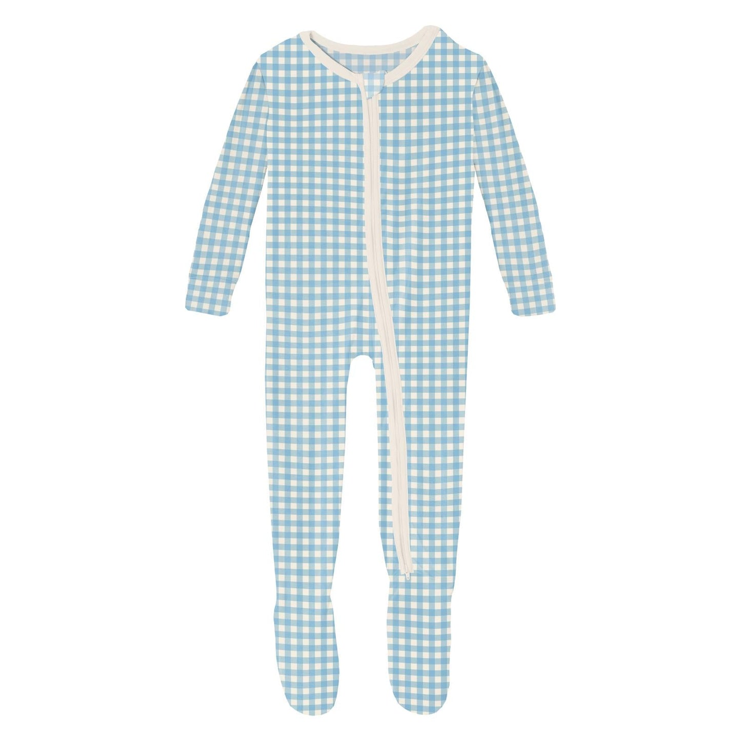 Seaside Blue Gingham 2-Way Zipper Footie