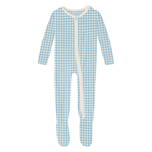 Seaside Blue Gingham 2-Way Zipper Footie