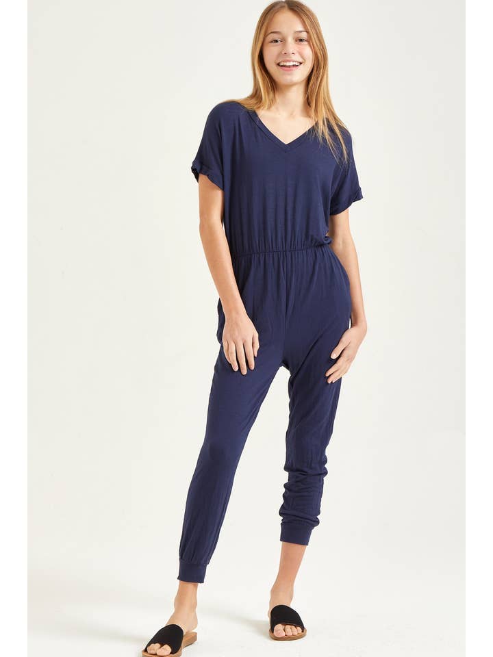 Navy V-Neck Jumpsuit