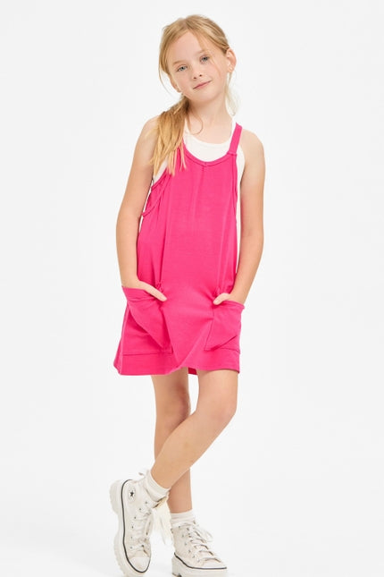 Tank Dress with Romper-Neon Pink