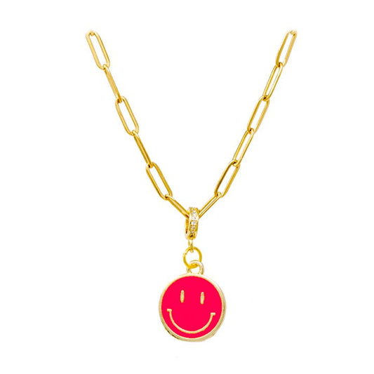 Hot Pink Happy Face Necklace