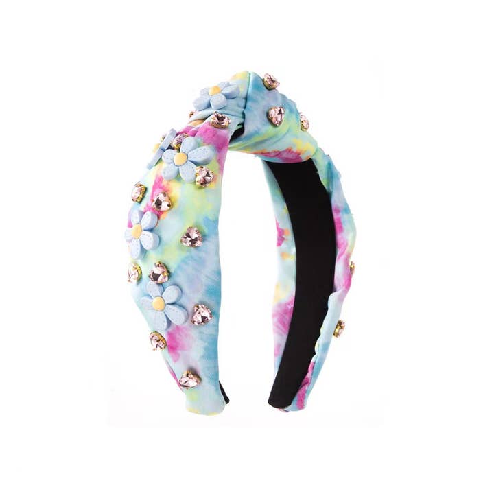 Daisy Rhinestone Tie Dye Knot Headband