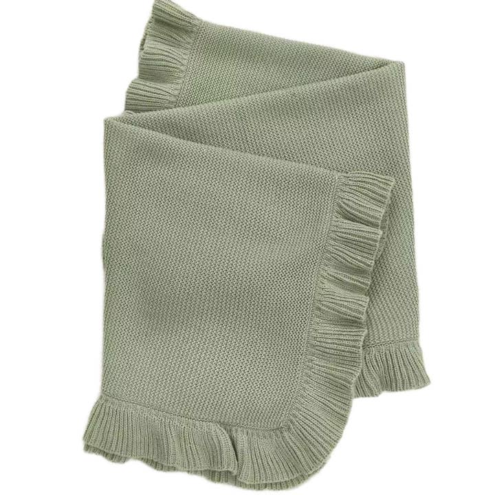 Ruffle Edge Blanket-Pea Green