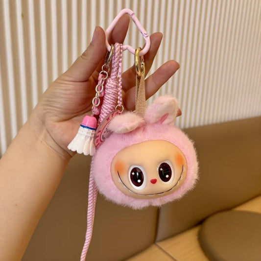 Labubu Face Plush Keychain-Pink