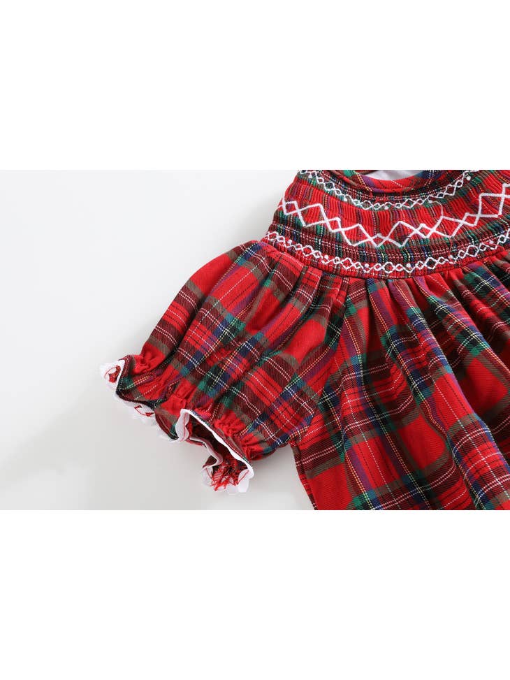 Red Christmas Plaid Smocked Bishop Dress