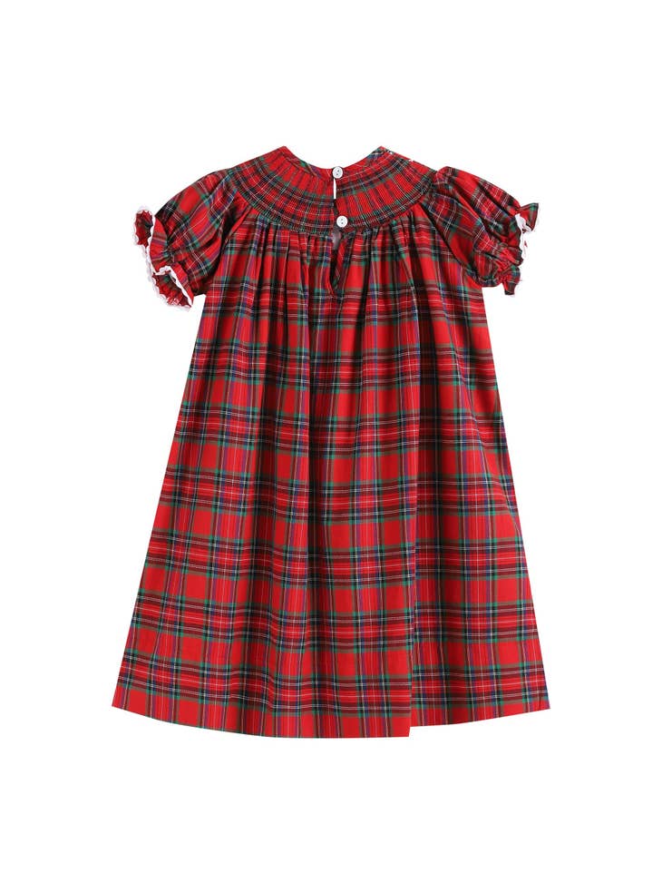 Red Christmas Plaid Smocked Bishop Dress