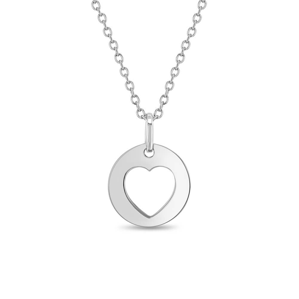 Silver Round Cutout Heart Necklace