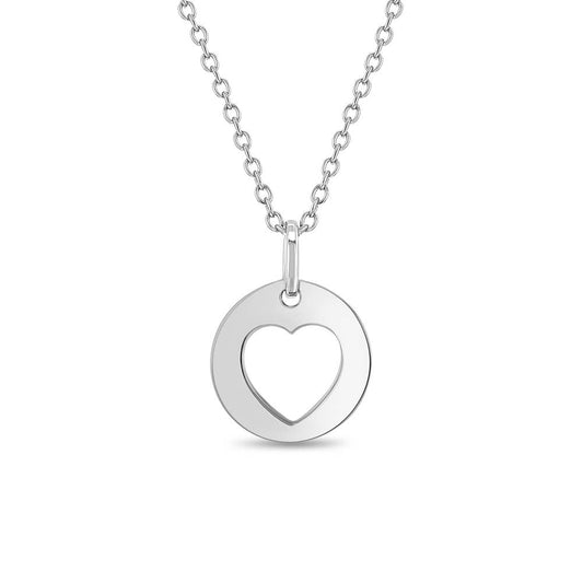 Silver Round Cutout Heart Necklace