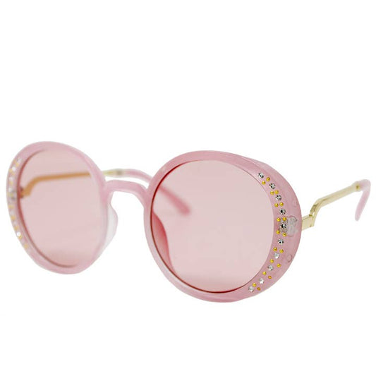 Pink Round Crystal Sunglasses