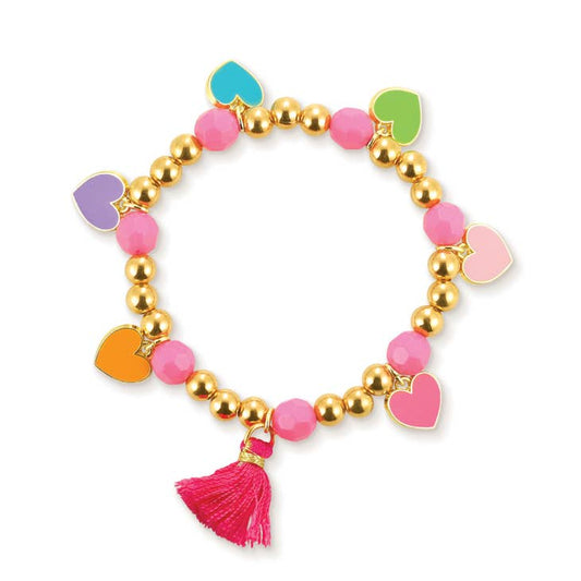 Sweet Hearts Beaded Bracelet With Pink Tassel