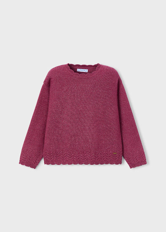 Knitted Shimmer Sweater-Cherry