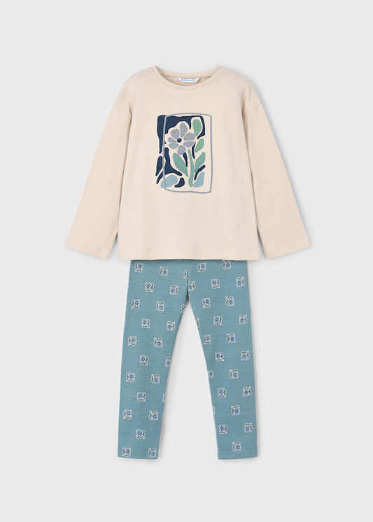 Floral Shirt & Leggings Set-Blue