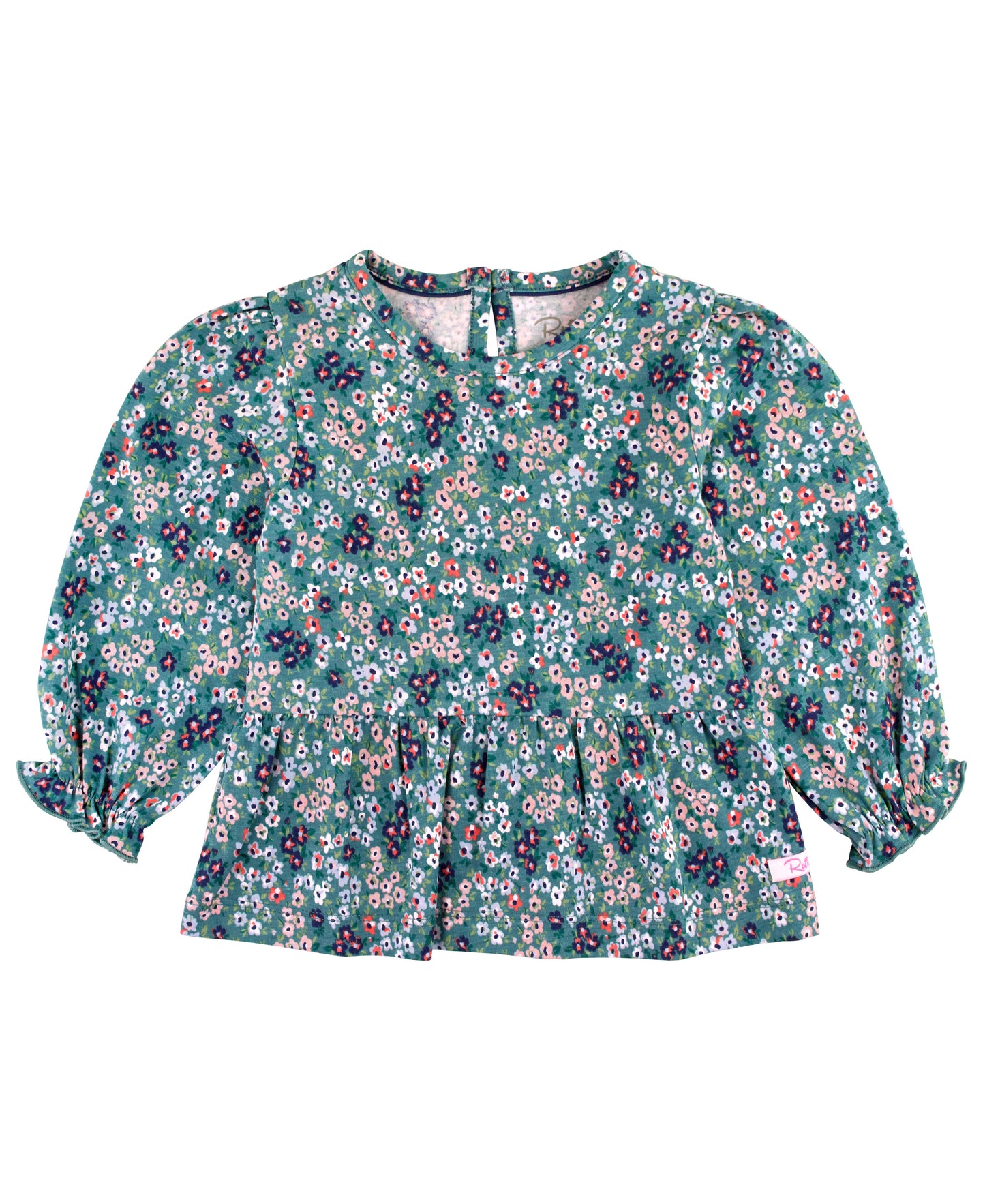 Knit Puff L/S Peplum Top-Meadow