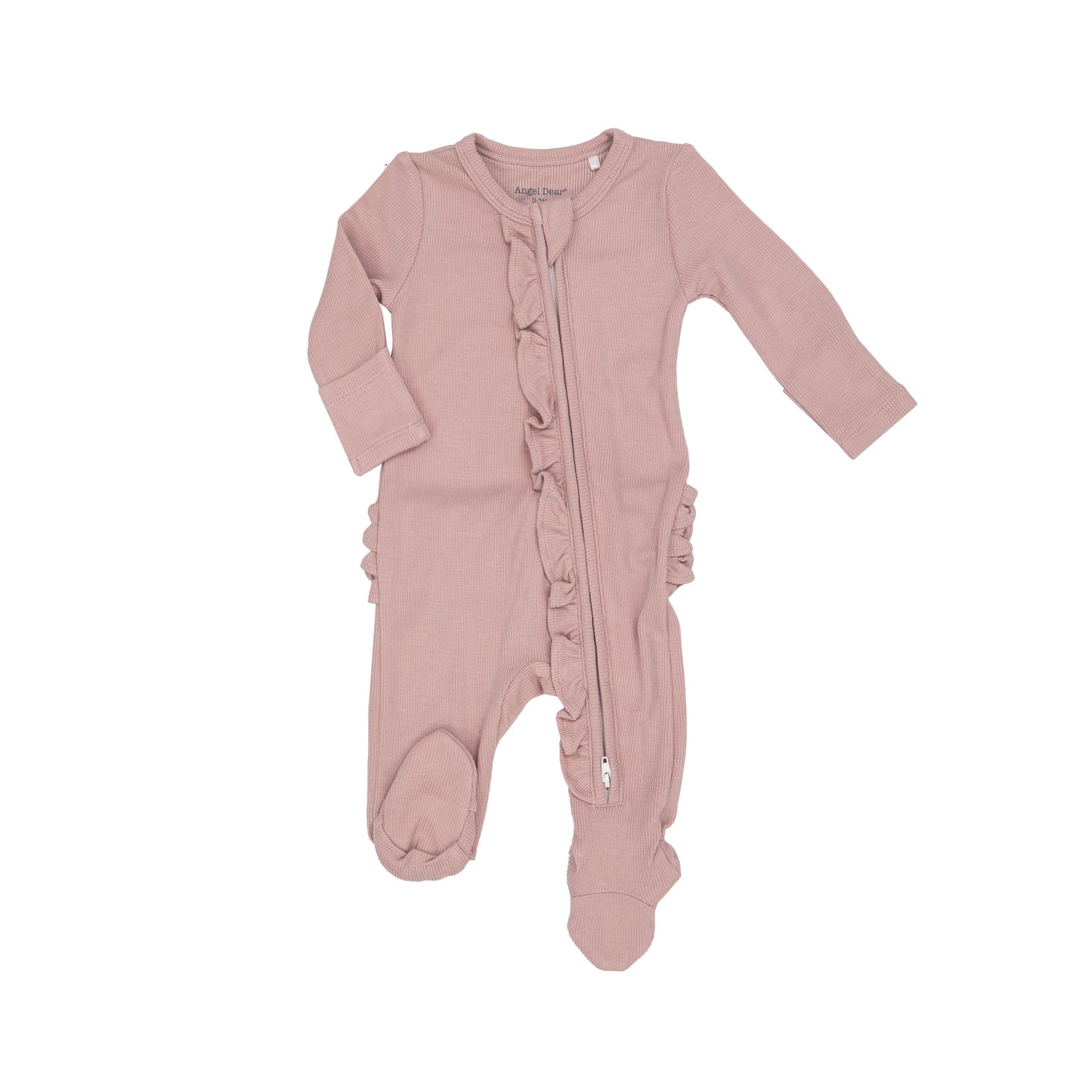 Rib Silver Pink Ruffle Zipper Footie