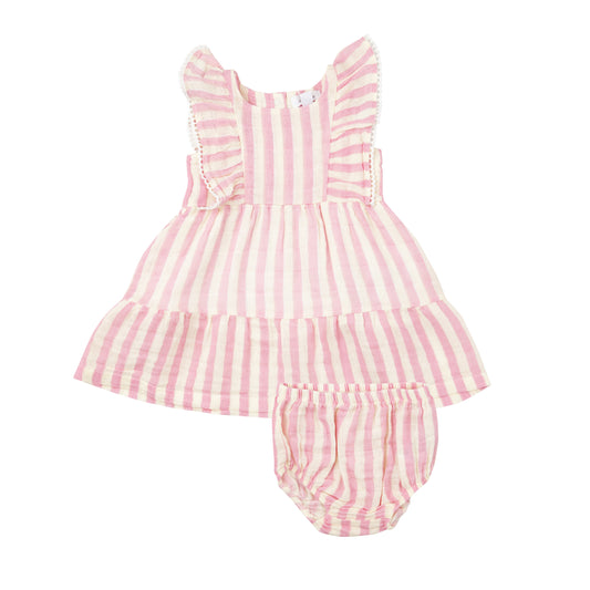 Pink Stripe Picot Edged Dress