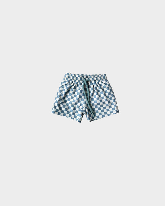 Blue Green Checkered Swim Shorts