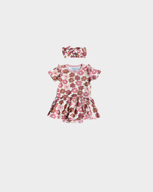 Retro Bloom Ruffle Bodysuit Dress & Headband