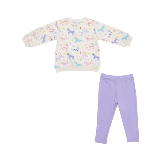 French Terry Fun Unicorns Puffy Oversized Sweatshirt and Rib Legging