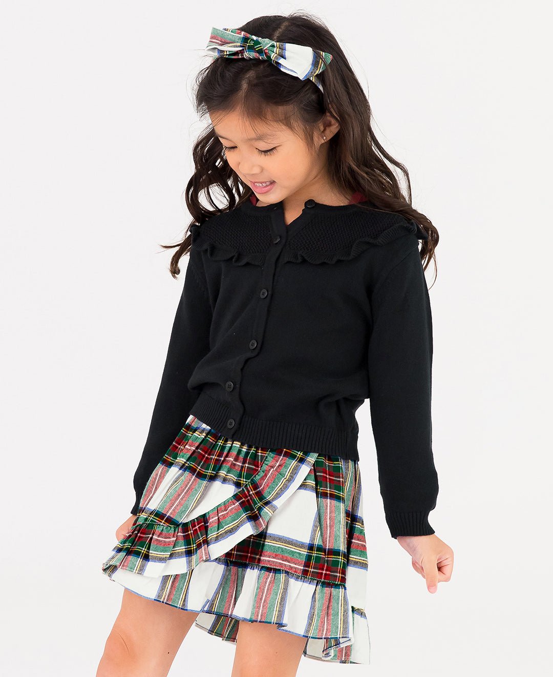 Ruffle Trim Cardigan-BLK