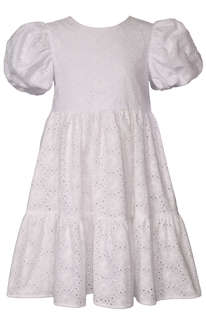 Tiered Eyelet Dress-White