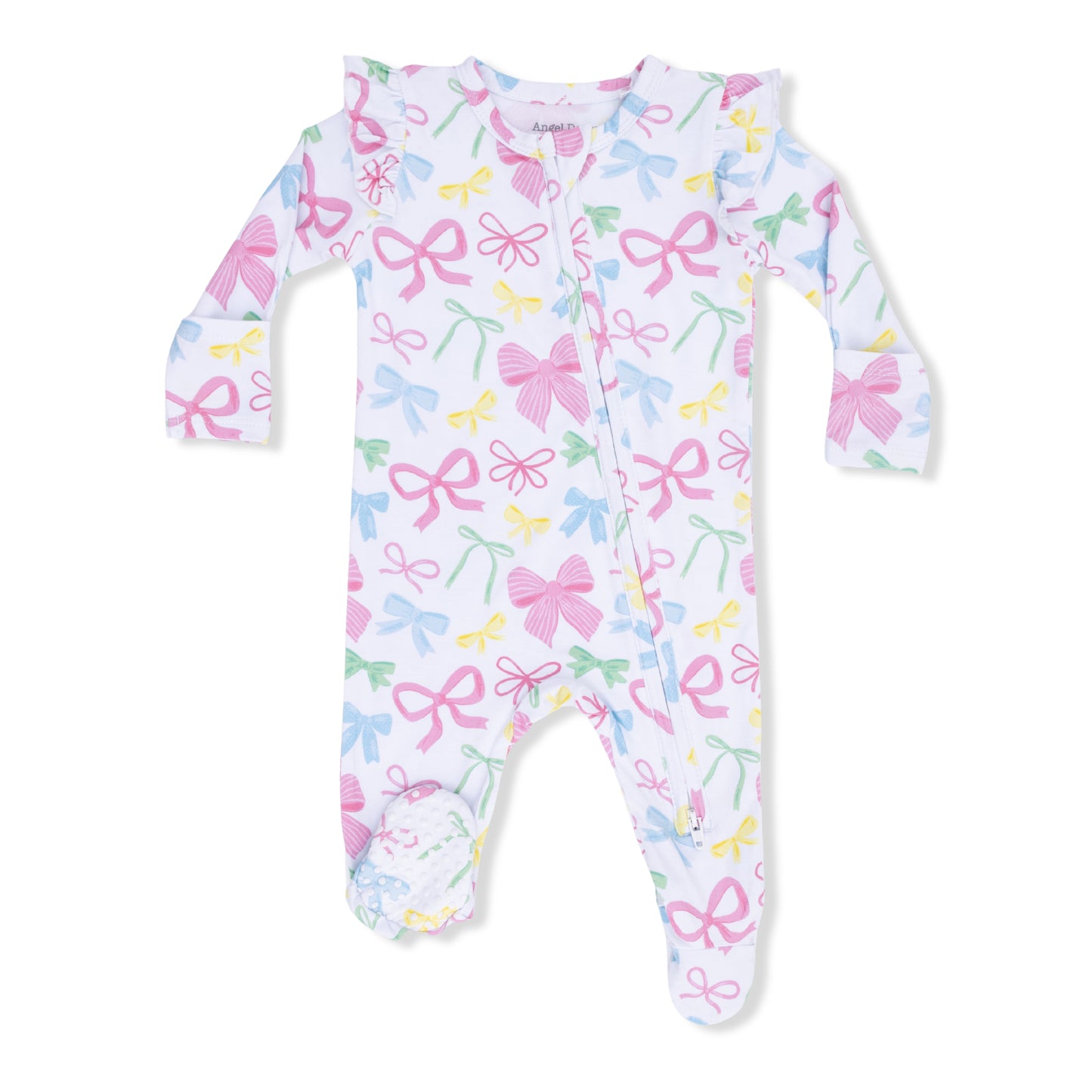Sweet Bows Ruffle Sleeve Zipper Footie