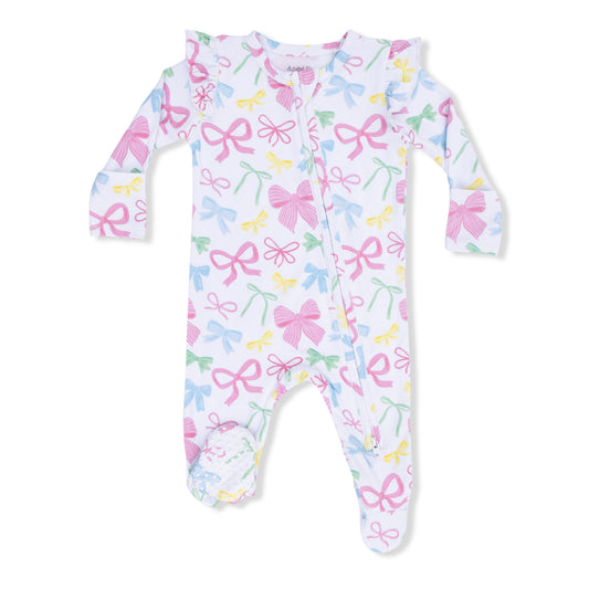 Sweet Bows Ruffle Sleeve Zipper Footie