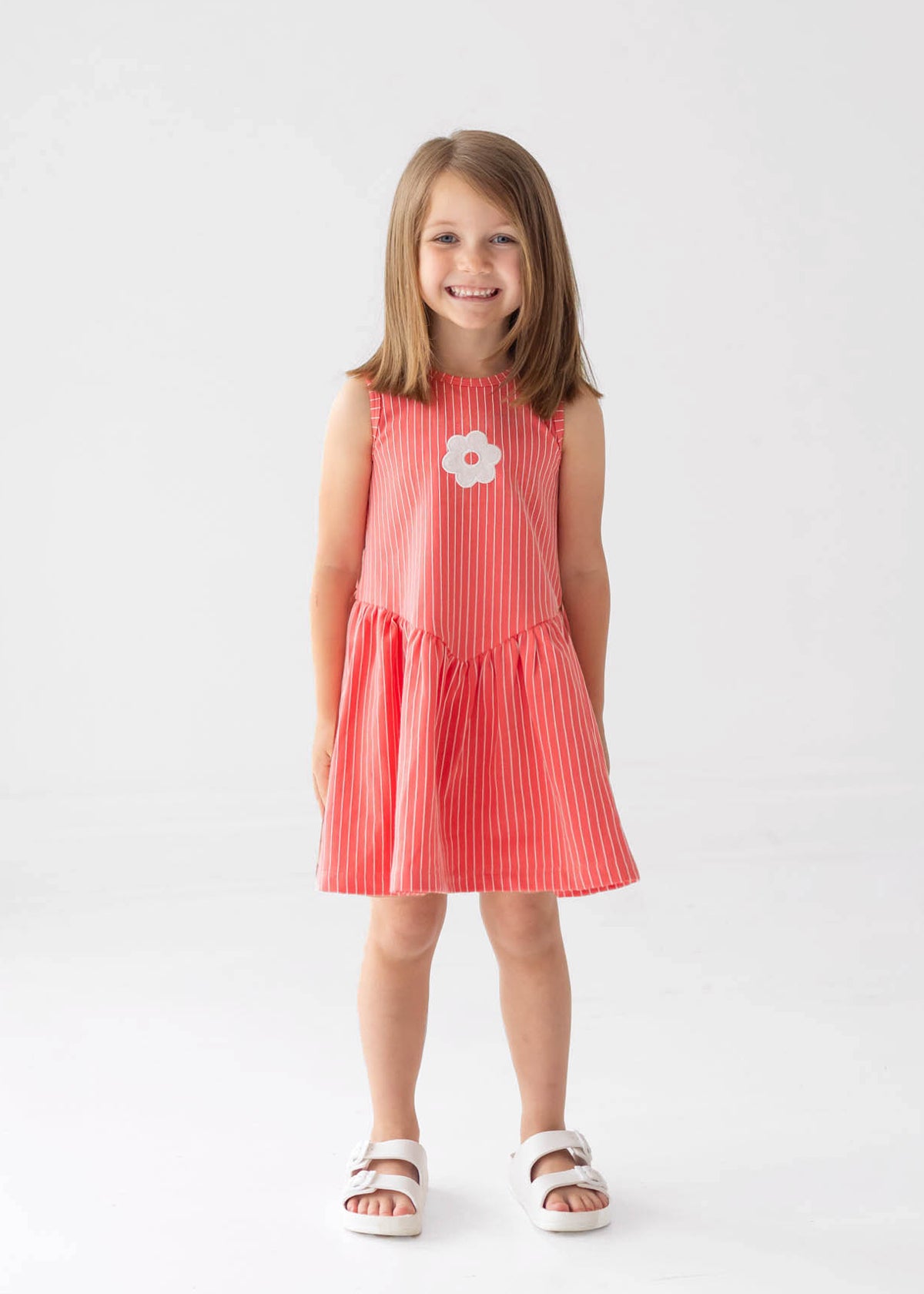 Striped Blossom Dress-Red