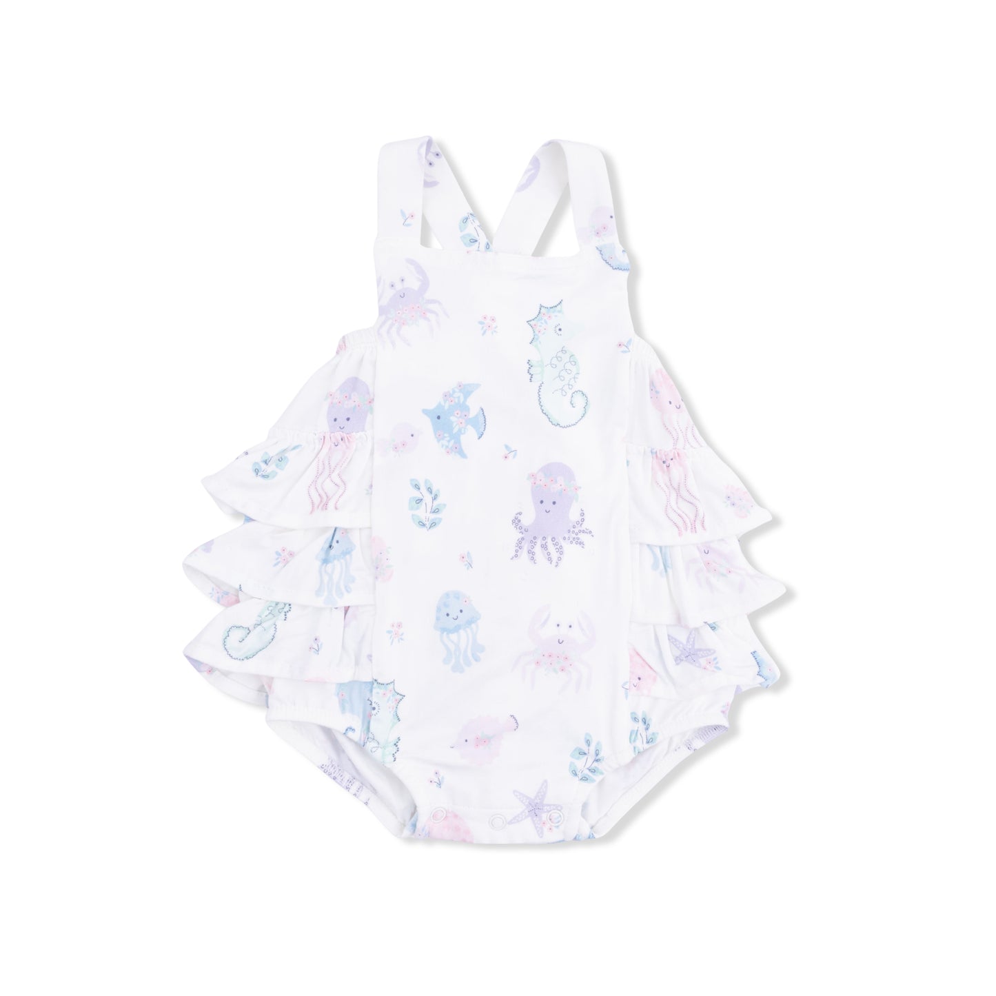 Floral Sea Creatures Ruffle Sunsuit
