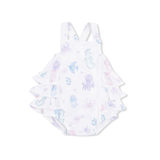 Floral Sea Creatures Ruffle Sunsuit