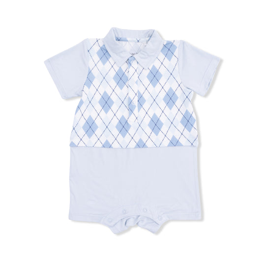 Blue Argyle Short Playsuit
