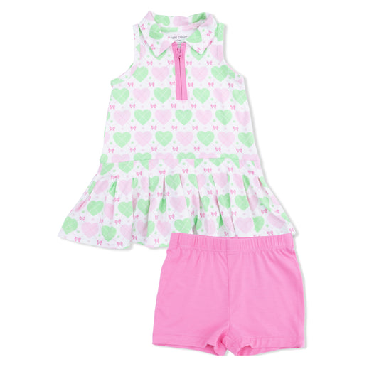 Heart Argyle Polo Tennis Dress and Shorts
