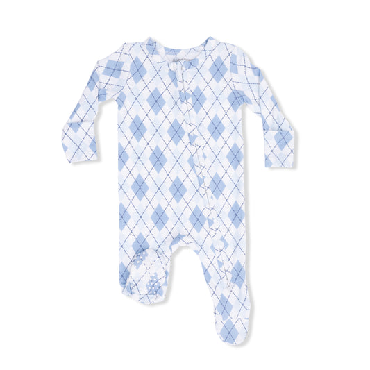 Blue Argyle Zipper Footie