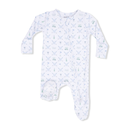 Golf Trellis Blue Zipper Footie