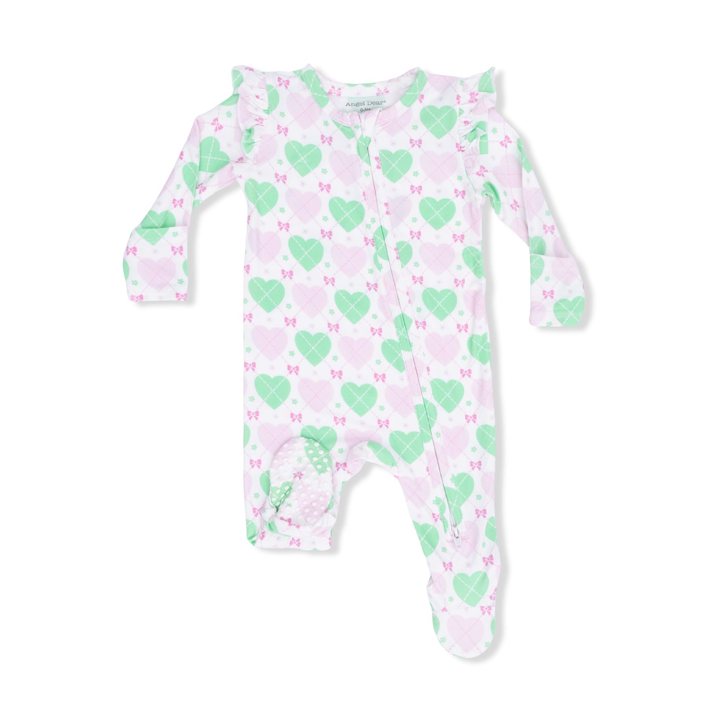 Heart Argyle Ruffle Zipper Footie