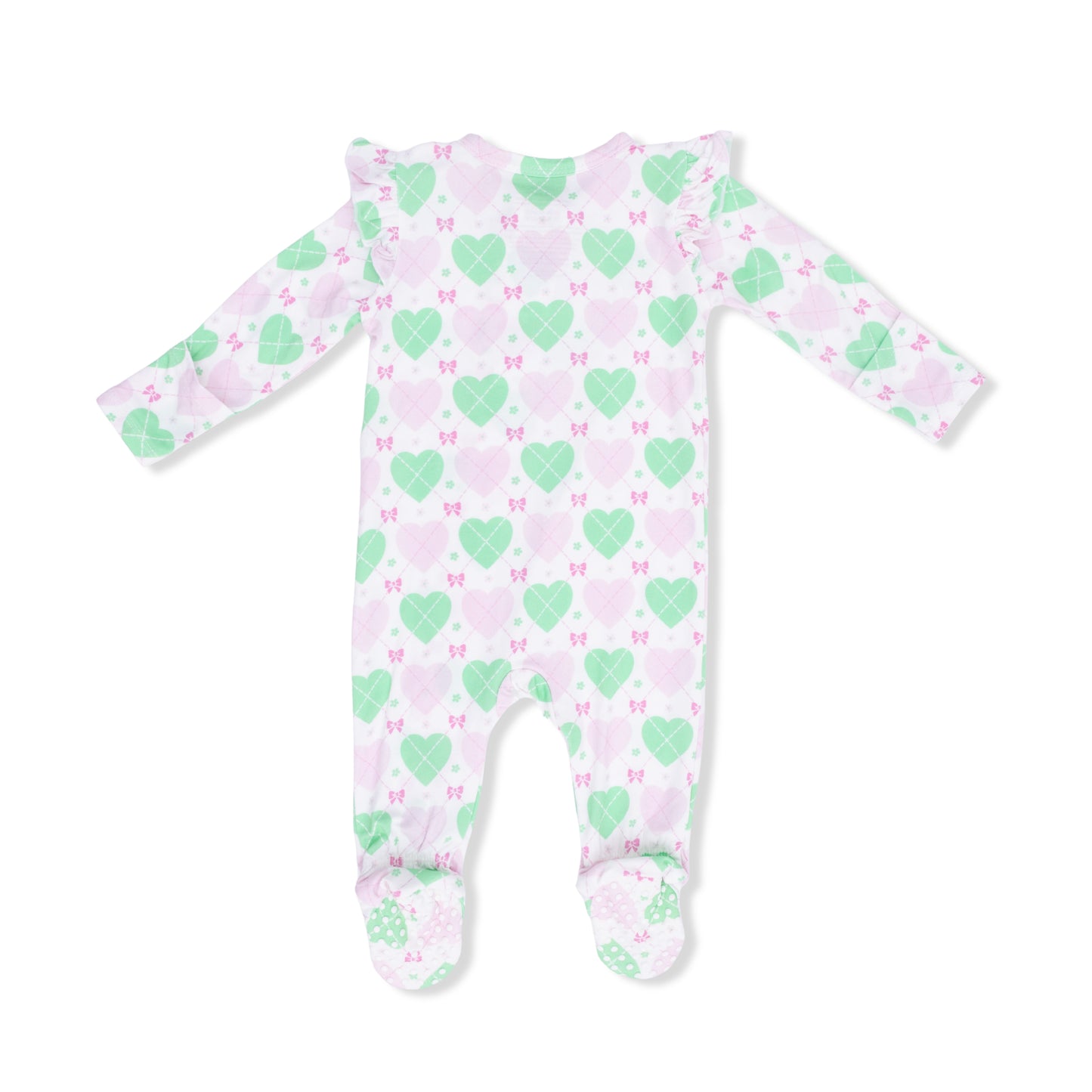 Heart Argyle Ruffle Zipper Footie